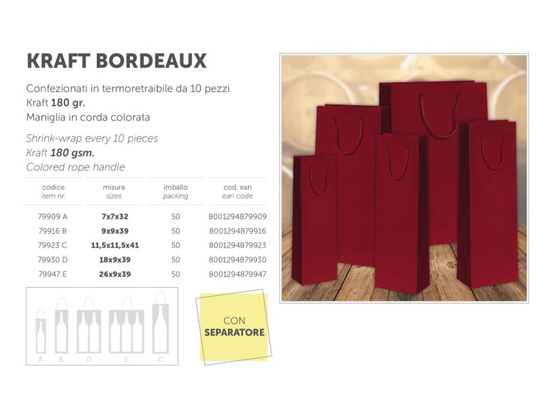 SHOPPER KRAFT BORDEAUX - BOTTIGLIA CON SEPARATORE